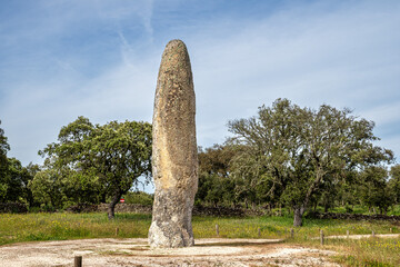 The Standing Stone, Menhir of Meada at Castelo de Vide, Portugal. The largest of the Iberian...