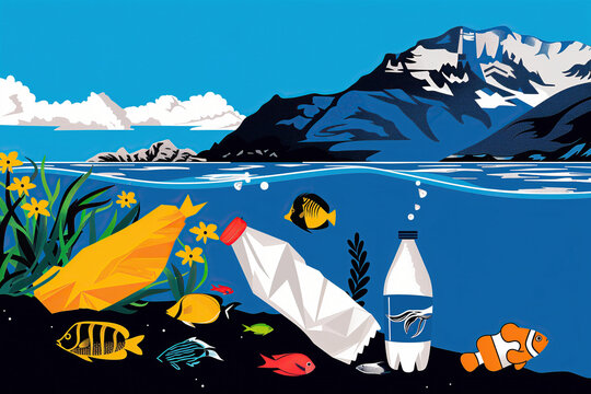 Plastic Pollution Threatens Marine Life in Coastal Waters. Generative AI image