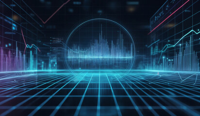 Blue holographic business chart in a digital cyberspace