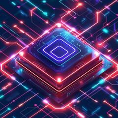 Isometric Blockchain Processor on a Grid Background, a Vector Illustration Embracing the Future Concept of Technology.