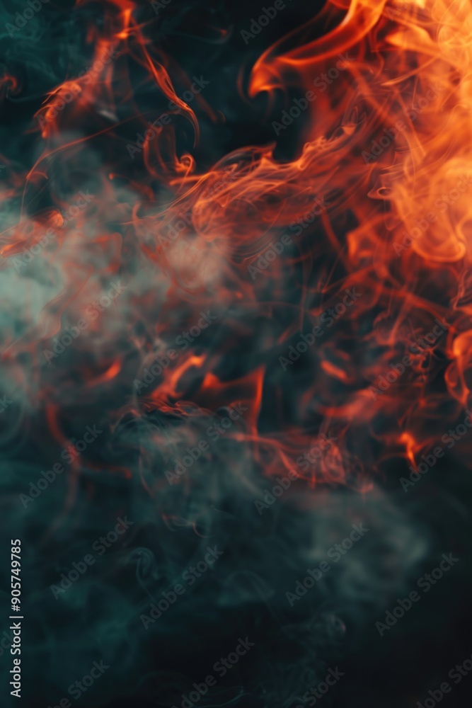 Poster close-up view of a burning fire with thick smoke emerging from the flames, suitable for use in scene