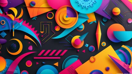 An abstract geometric background with a black, red, and blue paper cut design. It can be used as a backdrop or wallpaper.