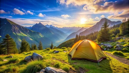 Golden Hour Camping in the Alps, tent, mountain, sunset, landscape