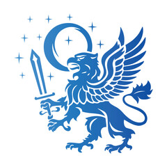 Fototapeta premium Powerful Winged Gryphon Logo Design, Majestic Blue Gradient Gryphon Logo , Vintage Gryphon Vector Logo
