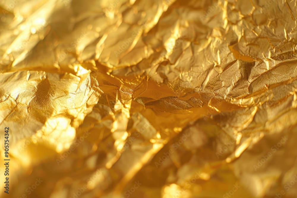 Poster A close-up shot of shiny golden foil with intricate patterns and texture