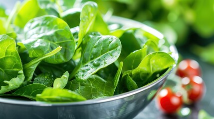 Obraz premium Vibrant Fresh Green Leafy Vegetables in Bowl for Healthy Eating Concept, No People