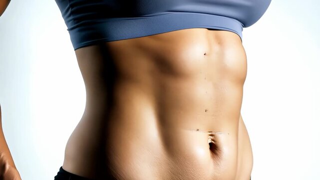 abdominal disproportion, close-up of a toned female abdomen showing defined muscles and a flat stomach.