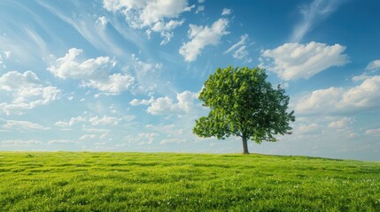 Naklejka premium Solitary Tree in a Green Meadow