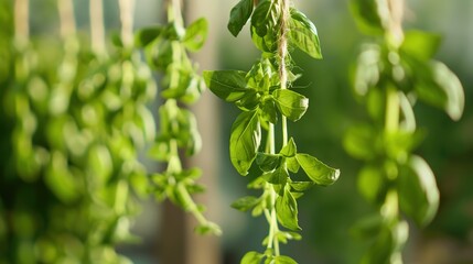 Naklejka premium Aromatic Herbs Hanging to Dry for Traditional Culinary Use
