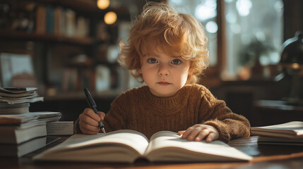 A Child Reading and Studying in Cozy Home on International Literacy Day