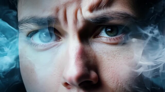 The closeup of a persons face captures the moment of realization and confusion as their expression shifts from surprise to puzzlement.