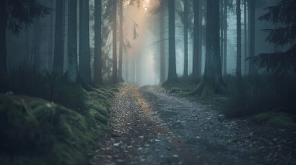 A high-quality image of a tranquil forest path with a blurred background, perfect for placing text. This serene and inviting scene can be used for inspirational quotes,. AI generated image.