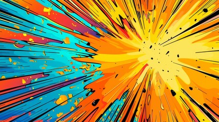 Abstract Comic Book Style Explosion with Orange and Blue Tones, digital art, pop art, cartoon style, comic art, abstract background