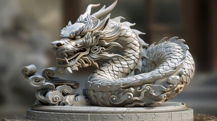 Detailed White Dragon Statue