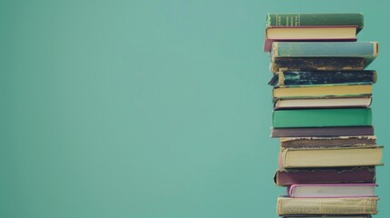 A high-quality image of a stack of books on the right side, with ample space on the left for text. Ideal for educational, literary, and academic content. AI generated image.