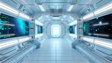 Futuristic Space Station Interior with Advanced Technology Screens for Future Space Exploration Concepts