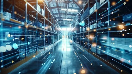 Warehouse Automation Digital Lines Connect Shelves, warehouse, automation, logistics, technology