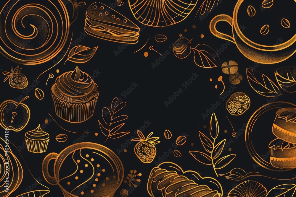 Poster Assorted food items against a dark and metallic backdrop