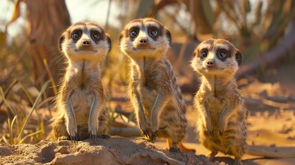 Fototapeta premium Meerkats are striving to help their companions