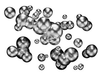 Dark drops of chromed metal. Abstract 3D shapes in silver color isolated on transparent background. 3D render. Metallic elements with matte texture.