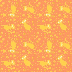 Cartoon animals seamless cats and dogs and fish bones pattern for wrapping paper