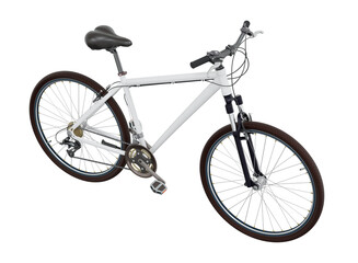 Obraz premium White bicycle, side top view. Black leather saddle and handles. Png clipart isolated on transparent background