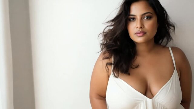 Sexy plus size woman posing white background
