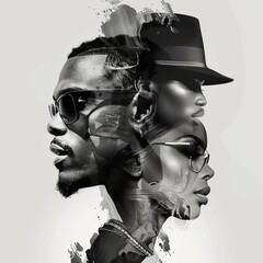 Stylish r b celebrities album cover  fusion of dark   light elements on white background