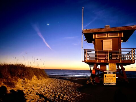 lifeguard tower at night