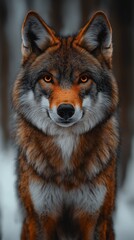 Fototapeta premium A stunning wolf stands proudly in a snowy forest, its piercing gaze and detailed fur capturing the essence of the wild.