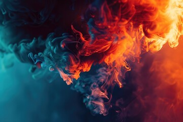 Fototapeta premium A close-up shot of red and blue smoke swirling together