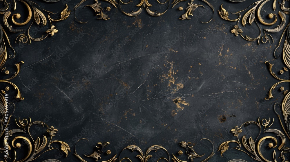 Poster a decorative design on a black and gold background, suitable for various uses such as branding or de