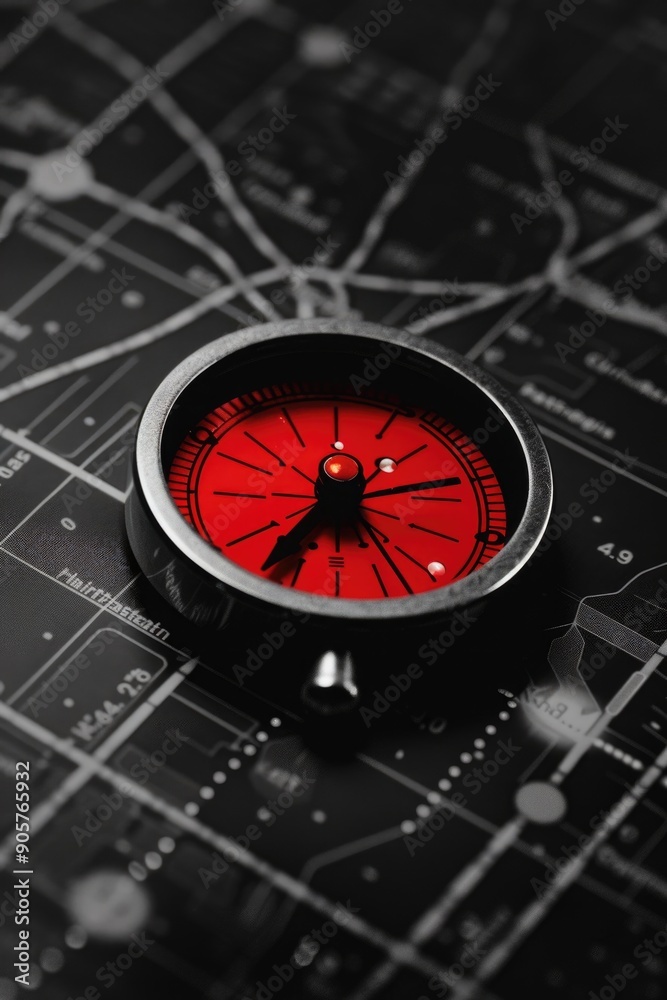 Aufkleber a black and red compass on a map, useful for navigation and exploration