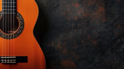 A high-quality stock image of a guitar positioned on the left side, leaving space on the right for text. Ideal for music-related content, concerts, and promotions.