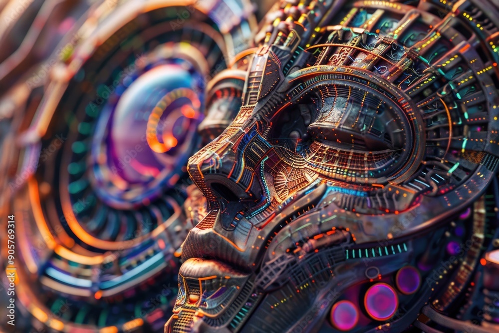 Poster A close-up of a person's face featuring futuristic design, suitable for sci-fi and tech-related concepts