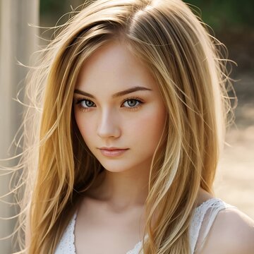 Pale skin mixed european and asian woman with golden blond hair