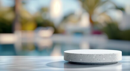 Concrete Object on Table Near Poolside in Bright Daylight