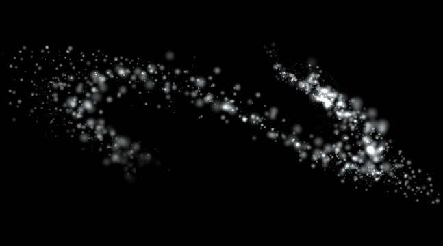 Bright white lights, round in shape and transparent. A cluster of shining holiday lights arranged in a careless line