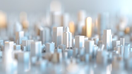 Illuminated 3D Financial Hub: Modern Abstract Cityscape in Soft Tones and High Contrast