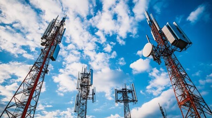 Naklejka premium Telecommunication Towers Against Blue Sky.