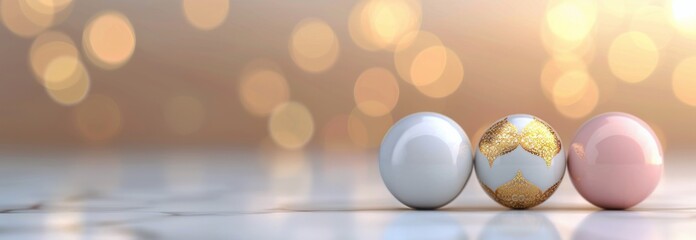 Decorative Easter Eggs on a Table With Glittering Background