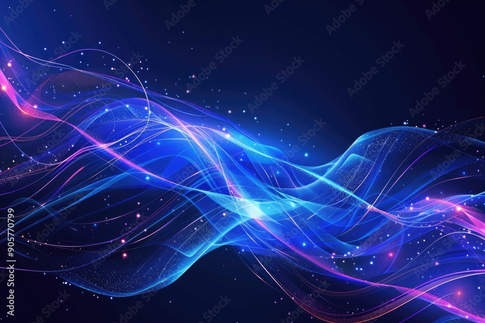 Poster abstract background featuring shades of blue and pink, with intricate line work and star patterns