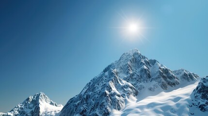 Majestic Mountains in 3D Render: A Stunning Landscape under a Clear Blue Sky