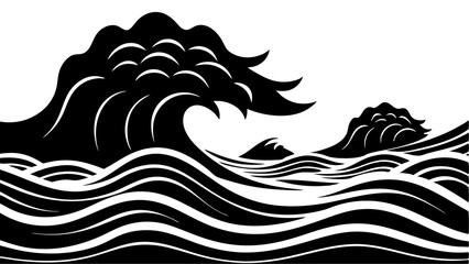 Nature Landscape Background with Big Sea Ocean Water Waves in Summer - Printable Graphic