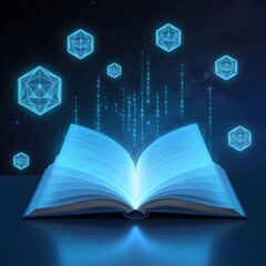 Futuristic Technology Open Book. Representing a lot of knowledge in books.