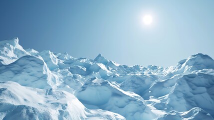 Frozen Elegance: Mesmerizing Glacial Landscape in Icy Blue, Breathtaking 3D Render of Cold Beauty