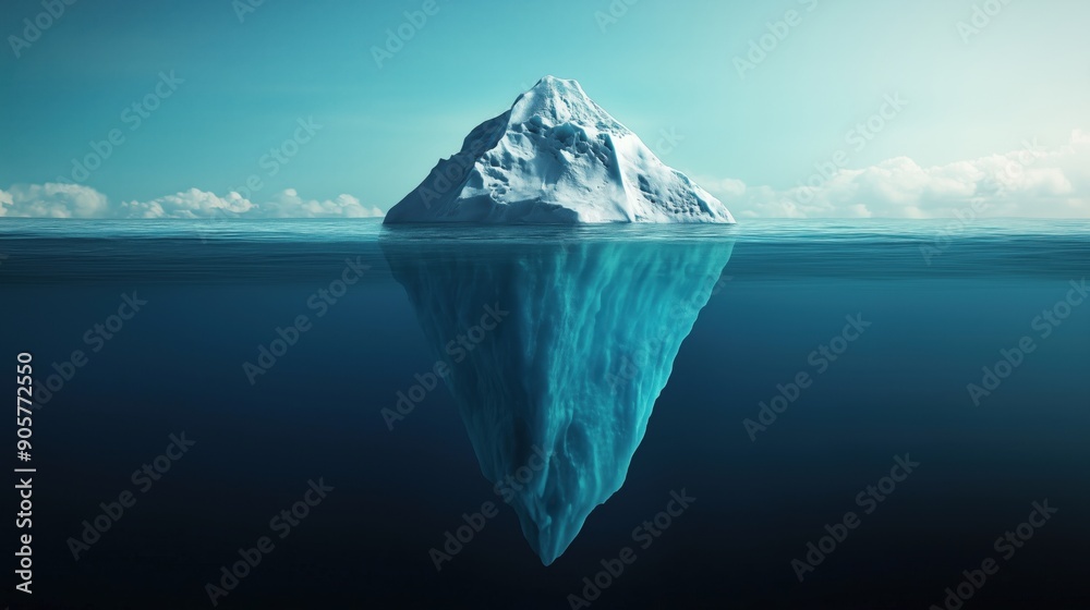 Wall mural background with an image of an iceberg and its underwater part