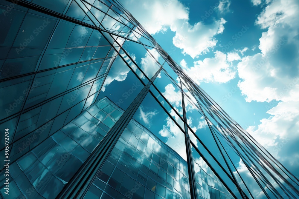 Aufkleber Tall building with numerous windows, suitable for use in cityscape or architecture images