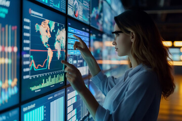 Business woman reviewing market analytical data