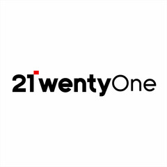 Design the word twenty one with the number 21 on the letter T in pixel style.